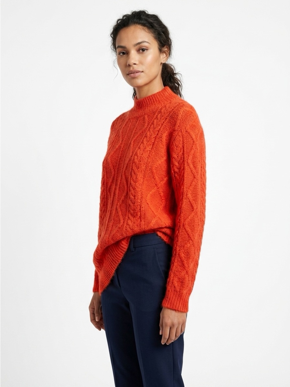 Chance Encounters Mock Neck Sweater Vintage Cable Knit Tunic Mohair Orange S